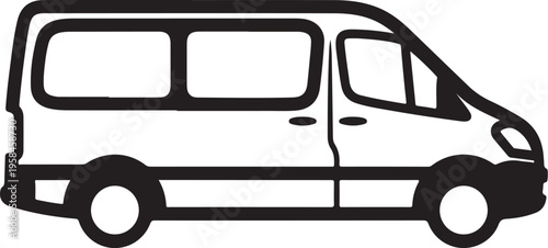 Black van icon, vehicle silhouette, transportation symbol, delivery truck graphic