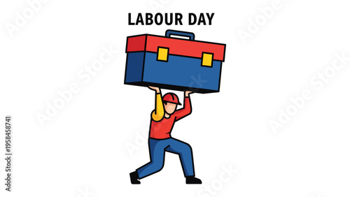 Labor Day Dedication: An illustration captures the spirit of Labor Day, depicting a worker shouldering a large toolbox, symbolizing dedication and hard work.