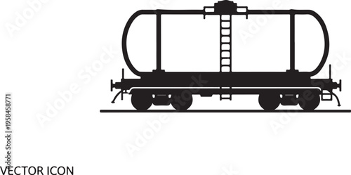 Railway tanker wagon, industrial train car, vector icon, transportation symbol