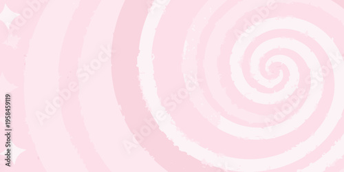 A soft pink background featuring a swirling hypnotic pattern and sparkles