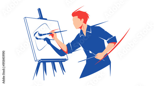 Artist at Work: An artist meticulously crafts a painting, brush in hand, bringing a creative vision to life on the canvas. 