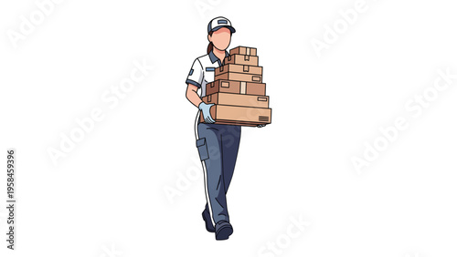 Courier's Daily Duty: An illustration captures a dedicated courier expertly navigating their route, balancing a stack of packages.