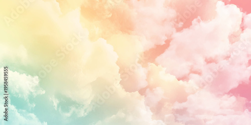 Abstract Watercolor Sky Background in Pastel Tones. Fantasy Sky with Light Clouds and Pastel Glow
