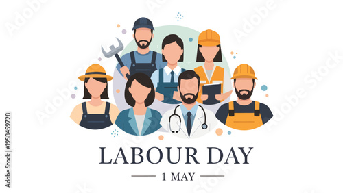 Celebrating Labor Day: A diverse representation of essential workers united in a symbolic tribute to labor and dedication.