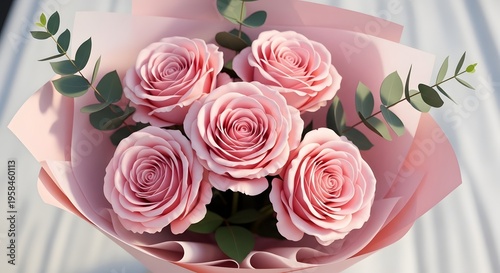Delicate Blush Rose Arrangement, a Soft Floral Composition Wrapped in Paper, Ideal for Celebrating Affection and Gentle Emotions