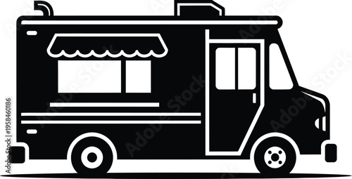 Food truck illustration in black and white