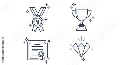 Set of four icons representing achievement and success.