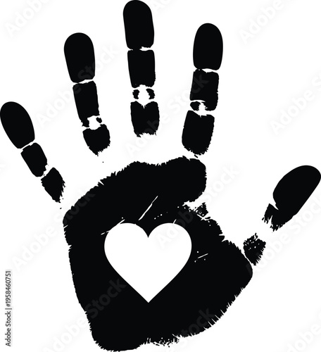 Handprint art with a heart symbol love and care concept