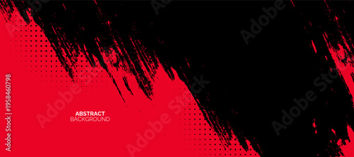 Abstract Black and red grunge background with halftone effects.