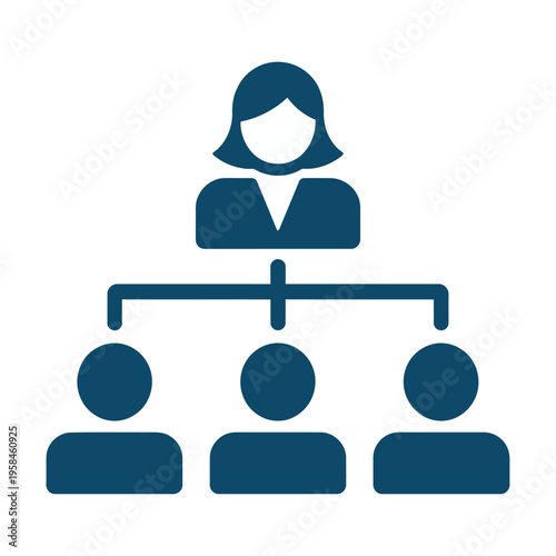 Business organizational chart showing hierarchy with a vector female leader