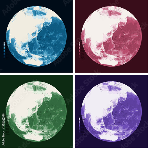 Globe Over Japan Bathymetric Ocean Depth Globe - Orthographic Projection - Scalable Multi-Color Seafloor Relief Topography with Depth Legend Showing Continental Shelves Mid-Ocean Ridges and Abyssal