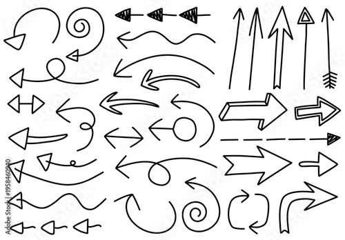 Hand drawn sketch arrow set doodle featuring decorative directional pointing element illustration