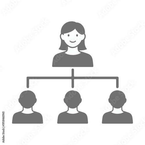 Vector of a woman overseeing three team members in a hierarchical organizational chart