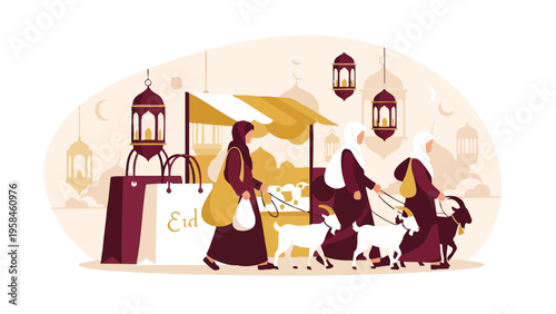 A serene and festive Eid background featuring a crescent moon and clouds in a flat design, perfect for marketing and advertising materials during the Eid festival.