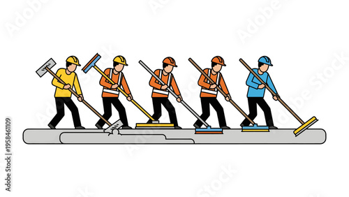 Street Cleaning Team in Action: A team of dedicated street cleaners, dressed in safety attire, diligently works together to maintain cleanliness, symbolizing urban hygiene and collective effort.