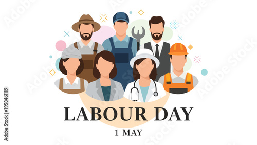 Labor Day Celebration: A diverse group of essential workers stand united, honoring the dedication and contribution of the workforce on Labour Day. 