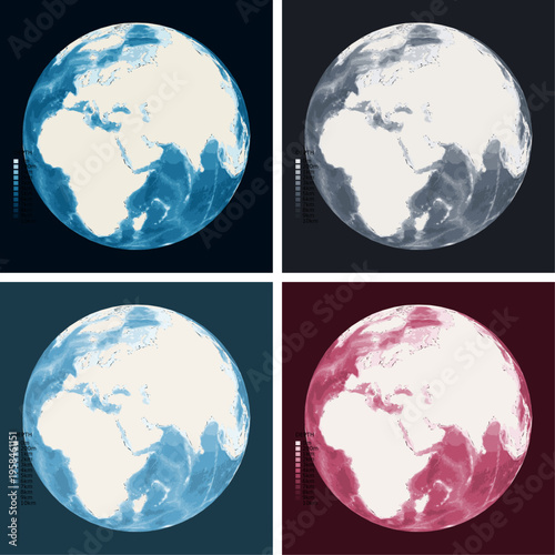 Globe Over Middle East Bathymetric Ocean Depth Globe - Orthographic Projection - Scalable Multi-Color Seafloor Relief Topography with Depth Legend Showing Continental Shelves Mid-Ocean Ridges and