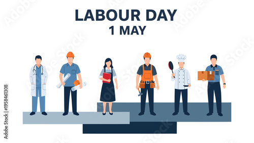 Labour Day Celebration: A diverse collection of workers stands tall, each embodying the spirit of the special day, while celebrating the dignity of labour.