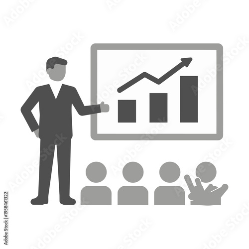 Vector of a businessman presenting a graph to an attentive audience during a meeting