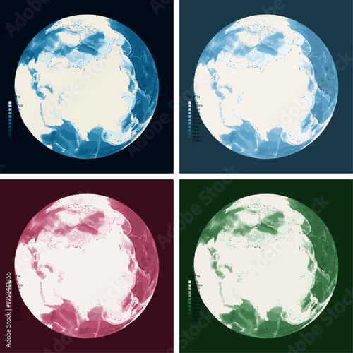 Globe Over Russia Bathymetric Ocean Depth Globe - Orthographic Projection - Scalable Multi-Color Seafloor Relief Topography with Depth Legend Showing Continental Shelves Mid-Ocean Ridges and Abyssal