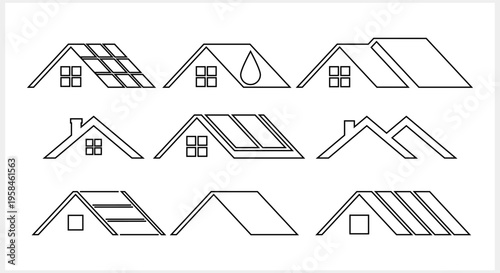 Outline roof of house set clipart isolated. Logo Solar battery Icon vector stock illustration