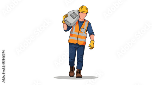 Construction Worker with Load: An illustration of a construction worker, clad in safety gear, carrying a heavy load on his shoulder, highlighting the demanding nature of the job.