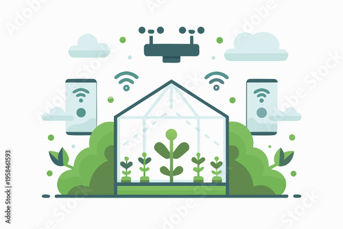 Smart greenhouse technology a drone monitors connected agricultural systems