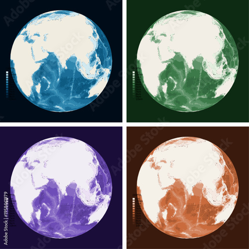Indian Ocean Globe Bathymetric Ocean Depth Globe - Orthographic Projection - Scalable Multi-Color Seafloor Relief Topography with Depth Legend Showing Continental Shelves Mid-Ocean Ridges and Abyssal