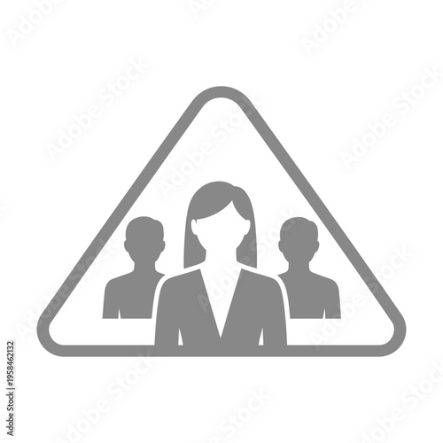 Triangular vector warning sign featuring silhouettes of three people