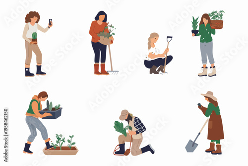 Diverse group of people enjoying gardening and plant care activities