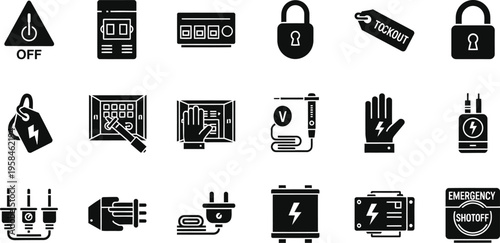 Collection of various security and warning icons