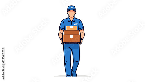 Efficient Delivery Service: A professional delivery worker strides confidently, carrying a stack of packages, symbolizing prompt and reliable service.