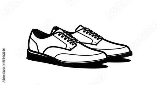 Pair of classic leather dress shoes, black and white illustration.