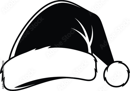 A black and white illustration of a santa claus hat with a pom pom
