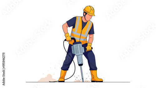 Construction worker with jackhammer: A diligent construction worker, meticulously operates a jackhammer, showcasing the raw power and precision required in the construction trades. 