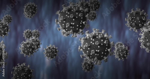 Animation of covid 19 cells over blue background