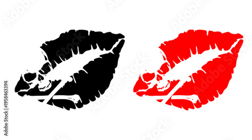 Skeleton Lips Kiss Mark Gothic Love Icons Vector