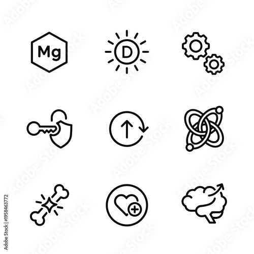 Set of health and wellness icons representing body functions.