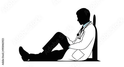 Doctor sitting in chair relaxed with stethoscope around neck