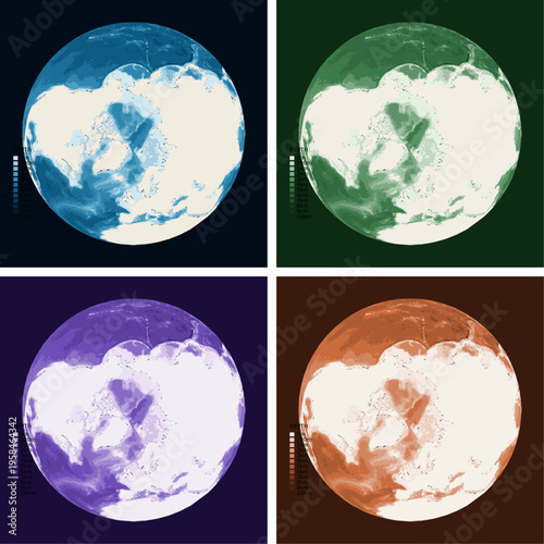North Polar Globe Bathymetric Ocean Depth Globe - Orthographic Projection - Scalable Multi-Color Seafloor Relief Topography with Depth Legend Showing Continental Shelves Mid-Ocean Ridges and Abyssal