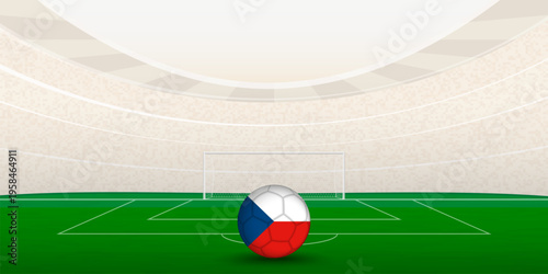 Czech Football Stadium with National Flag Soccer Ball. 