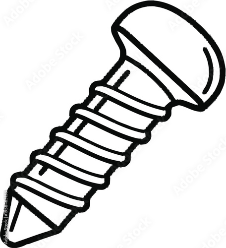 Screw icon, threaded fastener for construction, industrial hardware, woodworking tool, metal joining element