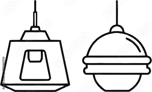 Modern pendant lights vector illustration, ceiling lamps for interior decoration, contemporary home lighting fixtures
