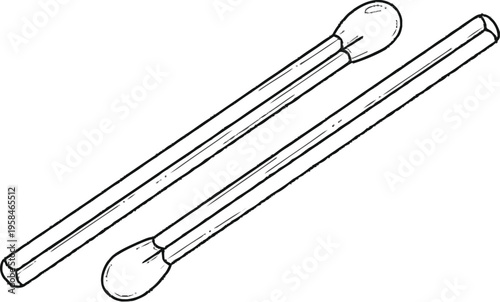 Pair of safety matches for ignition and camping purposes isolated on transparent background with simple line drawing