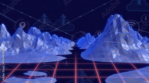 Animation of network of connections over digital mountains