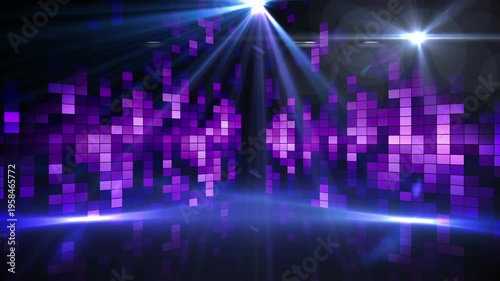 Animation of falling glowing purple lights over dark background