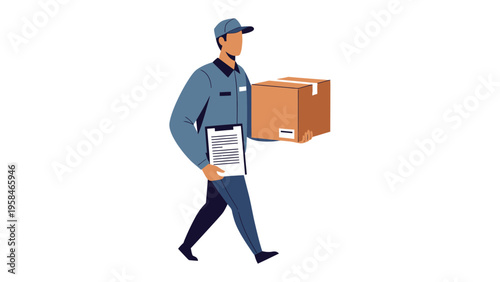 Delivery Man on Duty: A diligent delivery man strides forward, a parcel in tow, ready to fulfill the promise of swift and reliable service. He embodies efficiency and customer care.