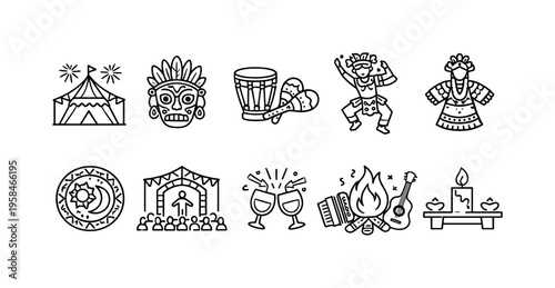 Collection of festive and cultural icons representing celebration and tradition