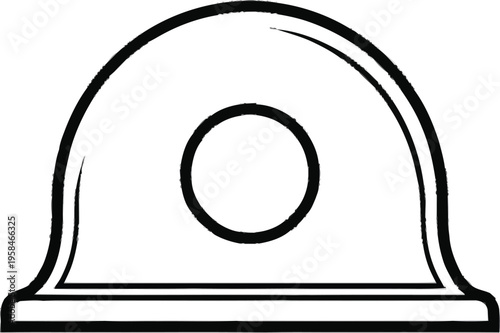 Outline drawing of a hard hat or safety helmet, showing its rounded top and a circular vent feature