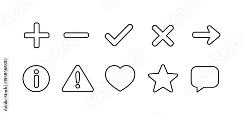 Collection of simple outline icons for digital interfaces and applications